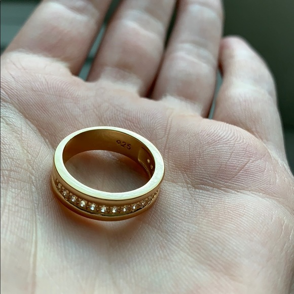 Yellow Gold Plated Ring Women White Sapphire - Picture 6 of 7